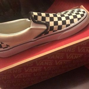 white and black checkerboard vans